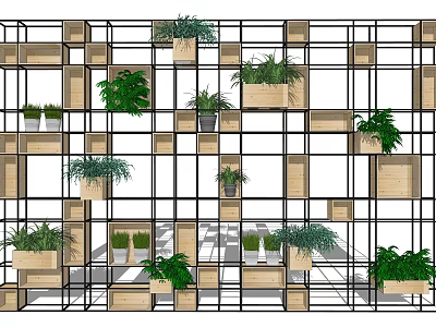 Multi Tiered Open Shelving Unit With Various Potted Plants And Metal Frames 3d model