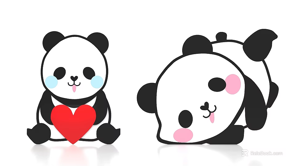 Adorable Panda Photo Spot With Heart Holding And Lying Down Blush Expressions 3d model 