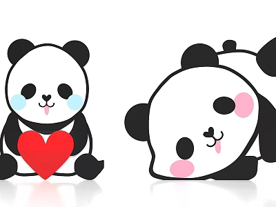 Adorable Panda Photo Spot With Heart Holding And Lying Down Blush Expressions 3d model