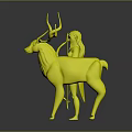 Red Haired Female Character In Red Coat With Large Antlered Brown Deer And Red Bow
