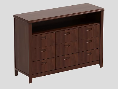 Dark Brown Wooden Tea Cabinet With Multiple Drawers And Simple Design For Home Storage 3d model