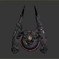 Game Movie Character with Mechanical Arms Helmet Black Outfit and Orange Accents Design