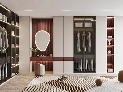 Modern Walk In Closet Interior With Mirror Wardrobe And Decor 3d model