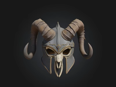 Ram Horned Skull Helmet With Metallic Armor And Detailed Design Structure 3d model