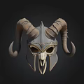 Ram Horned Skull Helmet With Metallic Armor And Detailed Design Structure