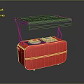 Red Mobile Food Serving Cart With Black Canopy And Dual Round Heating Plates