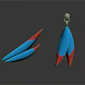 Stylish Blue And Red Leaf Shaped Earrings With Silver Hook Accessory 3d model