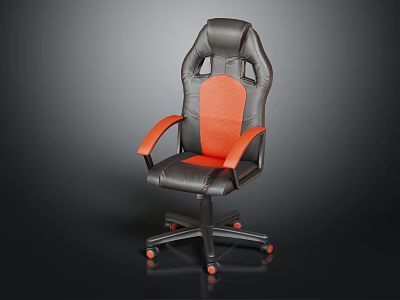 Ergonomic Gaming Chair Black and Orange Leather High Back Breathable Mesh Design Five Wheel Base 3d model