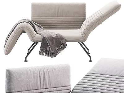 Light Gray Leisure Chair with Striped Upholstery and Cozy Gray Blanket on Black Metal Legs 3d model