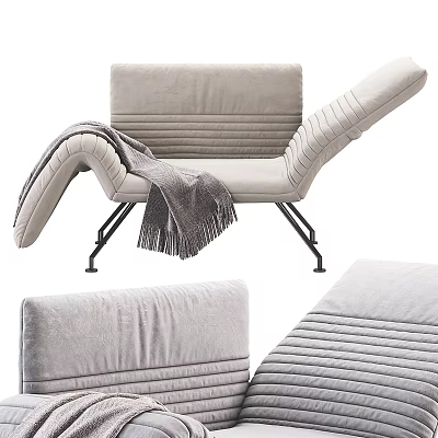 Light Gray Leisure Chair with Striped Upholstery and Cozy Gray Blanket on Black Metal Legs 3d model