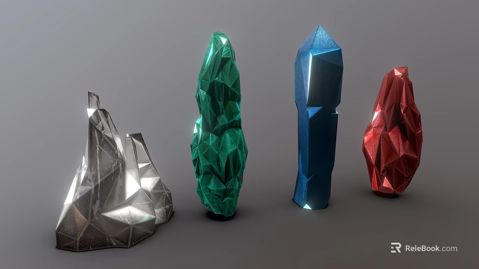 Colorful Polyhedron Gemstone Objects With Irregular Geometric Facets And 3D Rendered Design 3d model