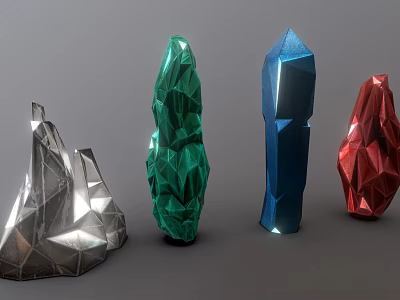 Colorful Polyhedron Gemstone Objects With Irregular Geometric Facets And 3D Rendered Design 3d model