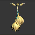 Golden Decorative Household Item With Flower Shaped Top And Blue Accented Bells