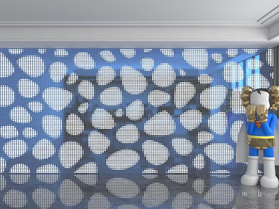 Modern Decorative Blue Perforated Pattern Wall With Light Shadow Effect In Room 3d model