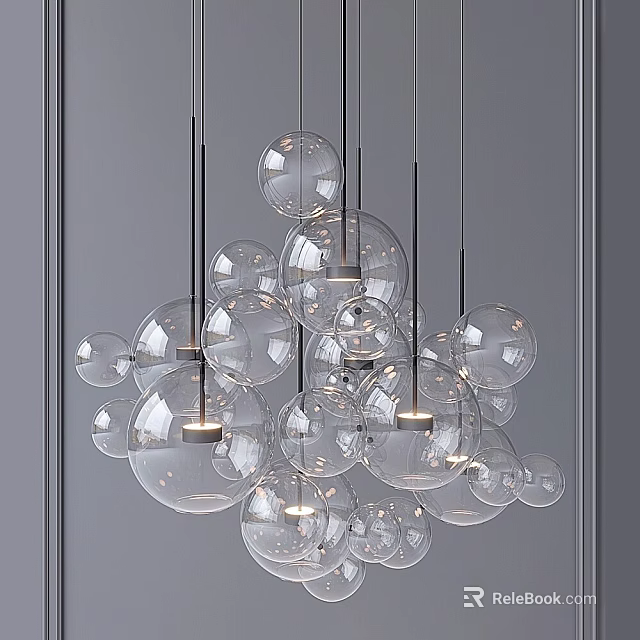 Modern Glass Ball Chandelier With Multiple Hanging Spheres For Interior Decor 3d model 