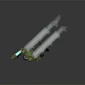 Green Robot With Blue Spherical Head Mechanical Arms And Weapons In Flight