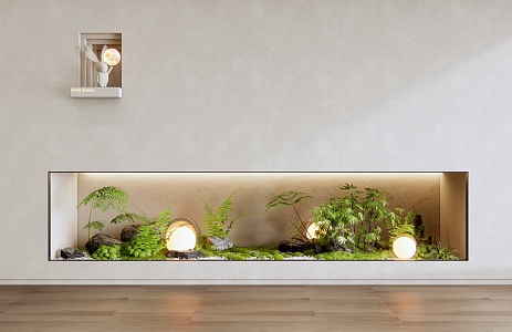 Courtyard sketch interior landscape plant combination micro terrain rabbit moon light moss 3d model