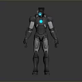 Advanced Robot Character With Blue Glowing Core And Gray Mechanical Armor 3d model