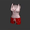 Women's Pink Sleeveless Top With Red Buttons Red Shorts White Floral Pattern Drawstring