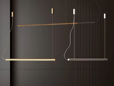 Modern Linear Pendant Lights With Brass And Silver Finish For Interior Design 3d model