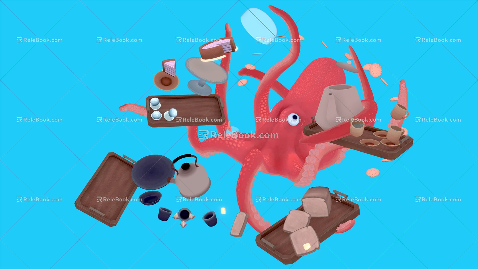 Modern Octopus Cartoon Octopus 3d model