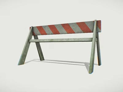 Red And White Striped Road Barrier With Metal Support Legs For Traffic Safety 3d model