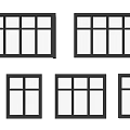 Various Black And Gray Window Frames With Different Pane Designs 3d model