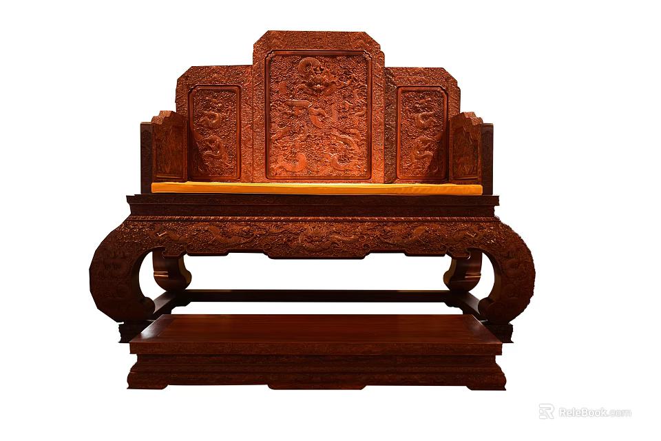 Elegant Traditional Chinese Wooden Armchair With Intricate Carved Backrest And Armrests 3d model 