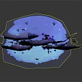 Cartoon Scene Featuring Blue Purple Tree Pink Lanterns Small Animals Small House And Purple Flowers