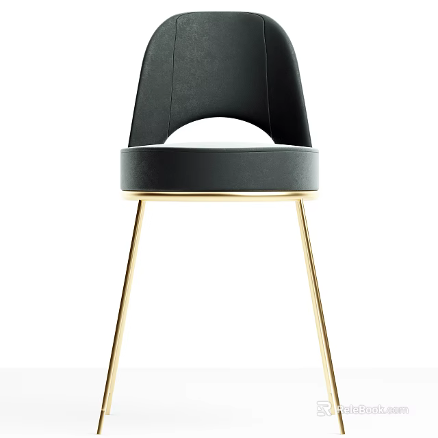 Modern Elegant Black Leather Dining Chair With Gold Metal Legs And Backrest Design 3d model 