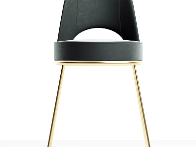 Modern Elegant Black Leather Dining Chair With Gold Metal Legs And Backrest Design 3d model