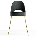 Modern Elegant Black Leather Dining Chair With Gold Metal Legs And Backrest Design