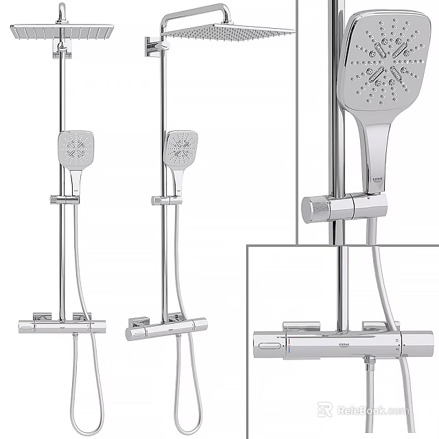 Modern Chrome Shower System With Rainfall Head Handheld Sprayer And Control Valve 3d model 
