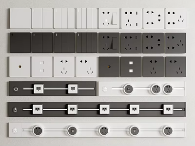 Modern White And Black Switch Panels With Multiple Sockets And Switches 3d model