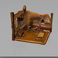 Traditional Rustic Interior With Mud Walls Wooden Bed Clay Pots Hanging Tapestry And Ladder