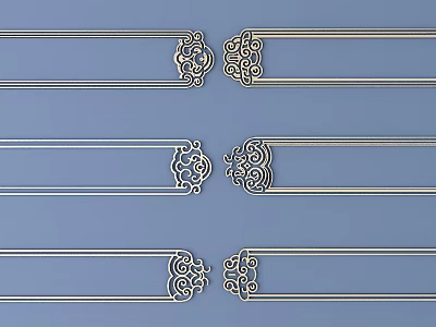 Intricate Traditional Carved Decorative Strips With Ornate Patterns On Blue Background 3d model