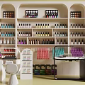 Stylish Nail Salon Interior With Shelves Full Of Colorful Nail Polish And Work Tables