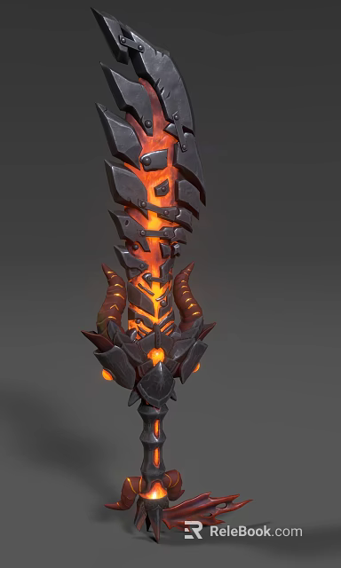 Game Movie Character Flame Weapon Design With Glowing Orange Metal Details And Horns 3d model 