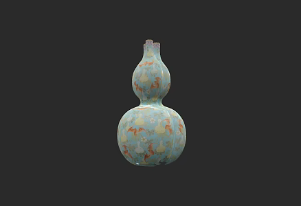 Blue and white porcelain pastel antique vase gourd type three hole bottle 3d model