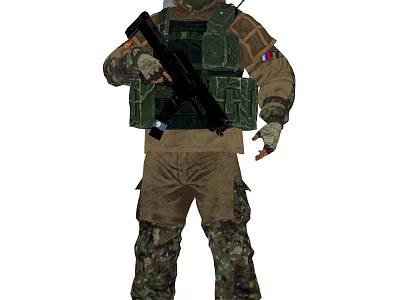 Game Movie Character In Military Gear With Tactical Vest And Camouflage Pants Holding Rifle 3d model