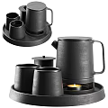 Modern Ceramic Tea Set with Black White Teapot Teacups and Candle Warmer Tray