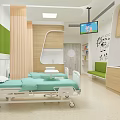 Modern Hospital Ward Interior With Green Accents Wooden Decor Bed Bench And TV