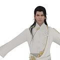 Ancient Style Character Wearing White Traditional Outfit With Golden Embellishments And Phoenix Motifs