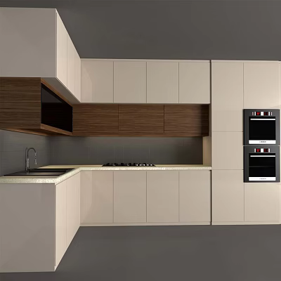 Modern Kitchen Interior With Light And Dark Wood Cabinets And Appliances 3d model