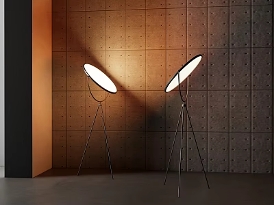 Modern Floor Lamps With Tripod Stands Against Textured Wall 3d model