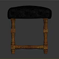Classic Wooden Bench With Three Section Blue Upholstered Seat And Decorative Legs