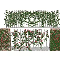 Lush Decorative Vines Covering Wooden Fence and Brick Wall with Red Pink Flowers