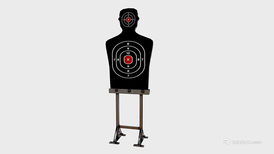Human Silhouette Shooting Target With Bullseye Markings And Metal Stand 3d model 