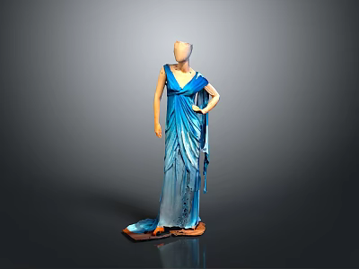 Man In Stylish Blue Long Dress Standing Against Neutral Studio Backdrop 3d model