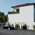 Modern Two Story Detached Villa With Large Glass Windows Balcony And Courtyard Greenery